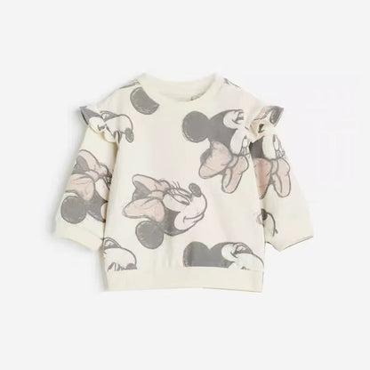 Minnie Magic: Cartoon Full-Print Sweatshirt and Pants Set for Girls