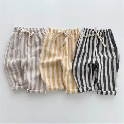 TinyTrend™ Vintage Cotton Stripe Pants – Unisex Casual Trousers with Pockets for Toddlers